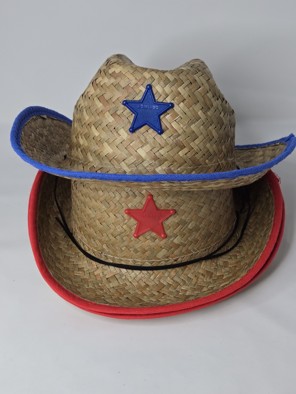 Kids Straw Cowboy Hat with Red and Blue Trim